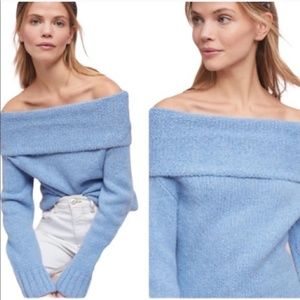 NWOT Anthropologie Natalia Off The Shoulder Sweater Pale Sky Blue